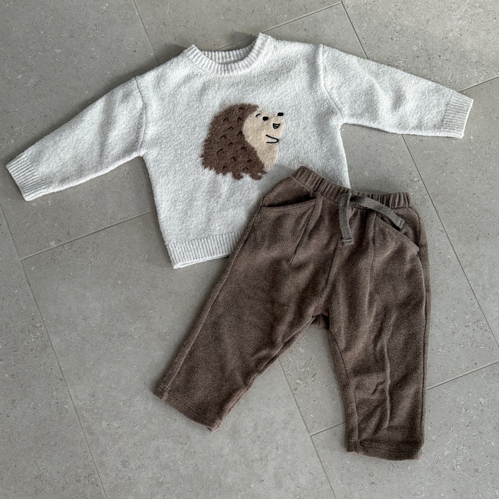 Zara Kids Cream and Brown Hedgehog Sweater Set